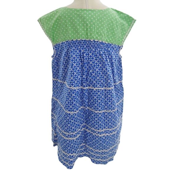 Smocking & rickrack green polka dots & blue cotton dress size 6 - Picture 7 of 9